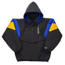 Load image into Gallery viewer, (PRE-SALE) THE LUMPIA COMPANY X SAVS &quot;GOLDEN STATE&quot; STADIUM JACKET - BLACK, BLUE &amp; GOLD
