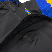 Load image into Gallery viewer, (PRE-SALE) THE LUMPIA COMPANY X SAVS &quot;GOLDEN STATE&quot; STADIUM JACKET - BLACK, BLUE &amp; GOLD
