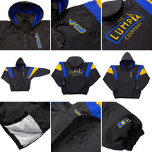 Load image into Gallery viewer, (PRE-SALE) THE LUMPIA COMPANY X SAVS &quot;GOLDEN STATE&quot; STADIUM JACKET - BLACK, BLUE &amp; GOLD
