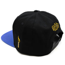 Load image into Gallery viewer, GOLDEN STATE LUMPIAS&quot; SNAPBACK HAT.  BLACK, BLUE &amp; GOLD
